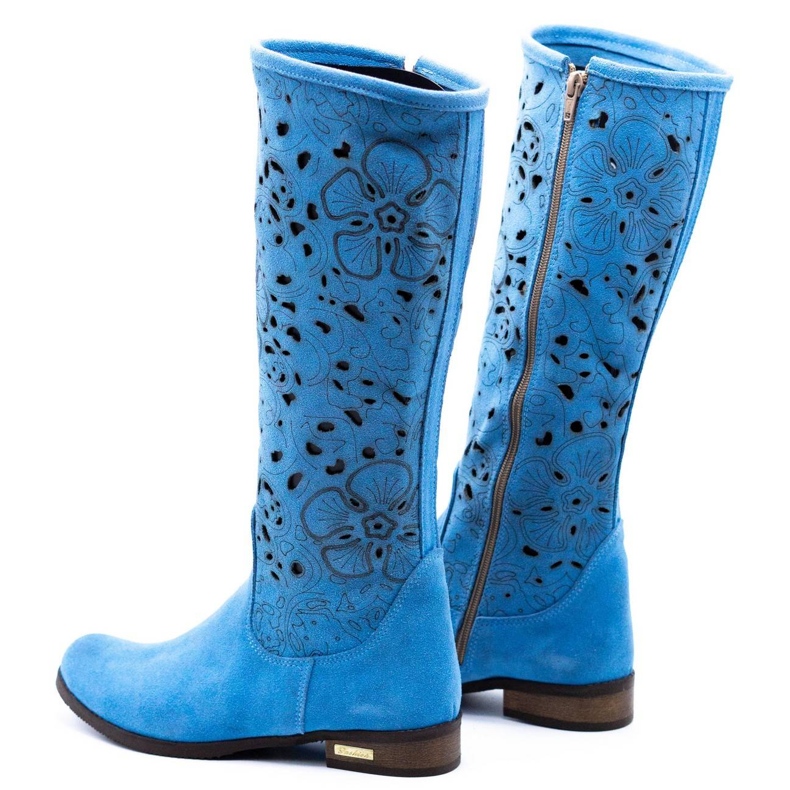 Olivier Durchbrochene Damenstiefel Blaue Blumen 4