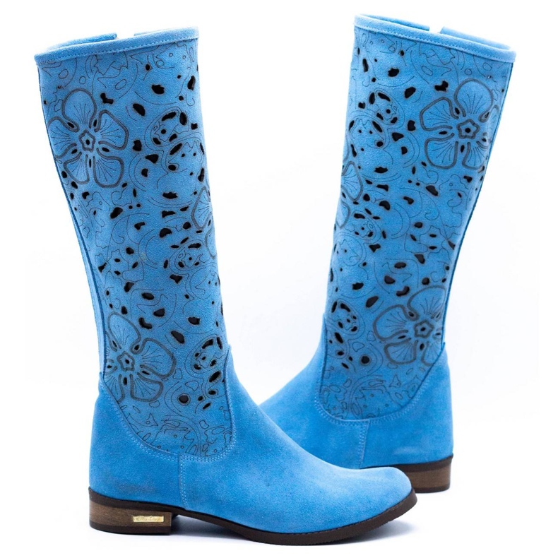 Olivier Durchbrochene Damenstiefel Blaue Blumen 3