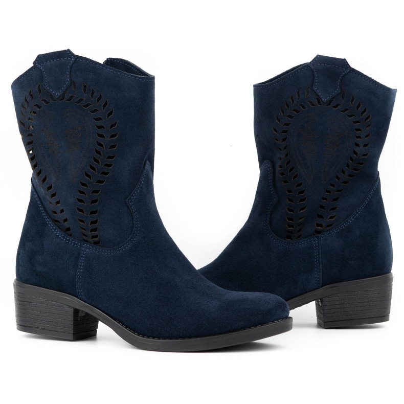 Olivier Durchbrochene Damen High Heels Angela marineblaue Stiefel 3