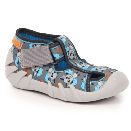 Kinderhausschuhe mit Klettverschluss und Fledermaus Befado grau 1