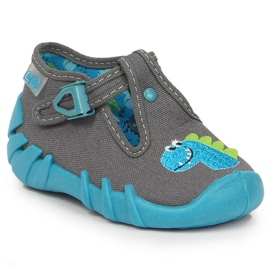 Hausschuhe für Jungen Schnalle grau Befado Dinosaurier 1