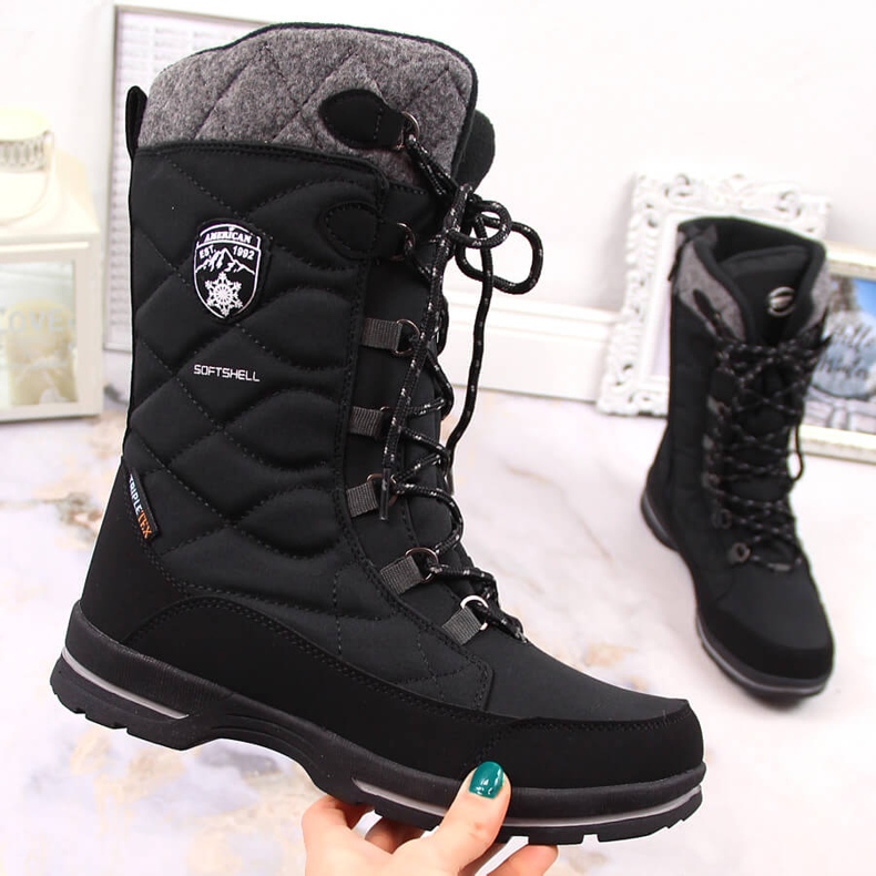 American Club schwarze wasserdichte Winter-Damen-Schneestiefel 1
