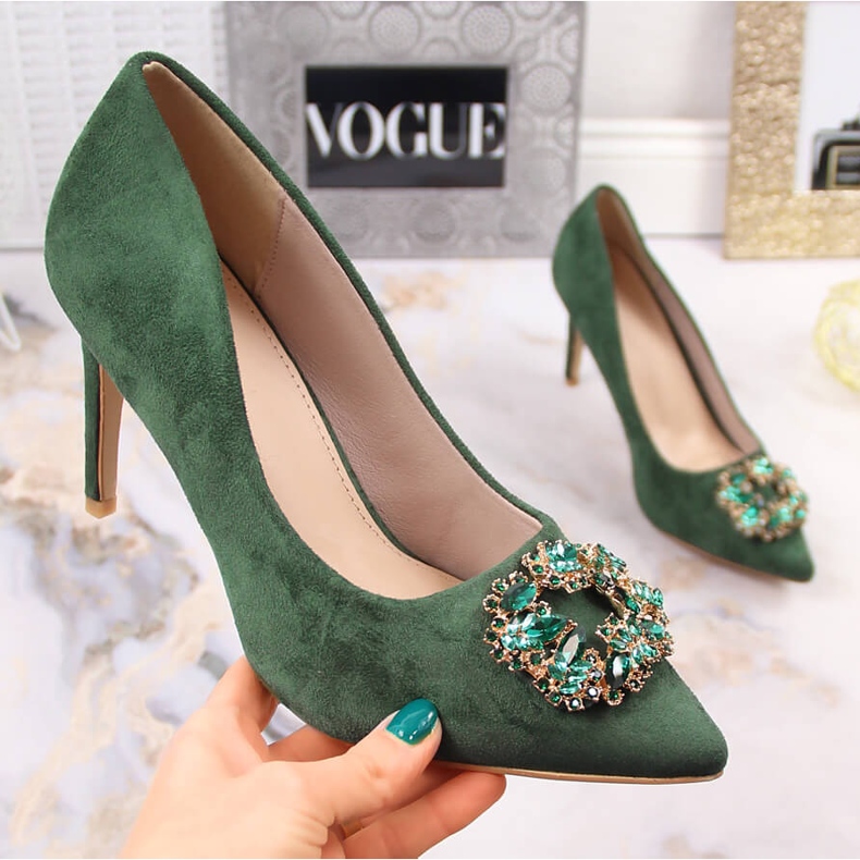 Pumps aus grünem Wildleder mit Zirkonia Sabatina 1328-1 1