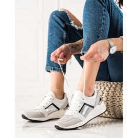 Evento Sport-Leder-Turnschuhe weiß silber- 1