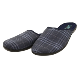 Adanex 27319 Karierte Herrenhausschuhe marineblau blau 3