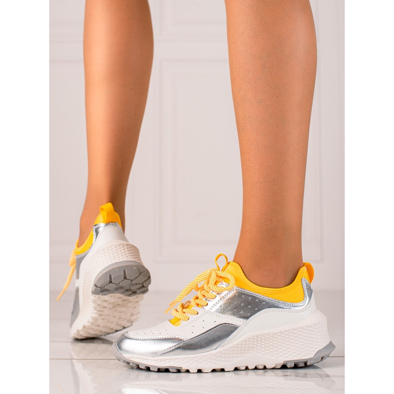 Goodin Stylische Ledersneaker weiß silber- gelb 2