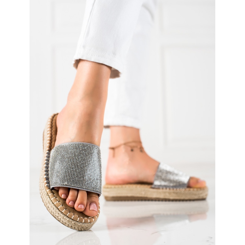 SHELOVET Hausschuhe mit Zirkonia silber- grau 1