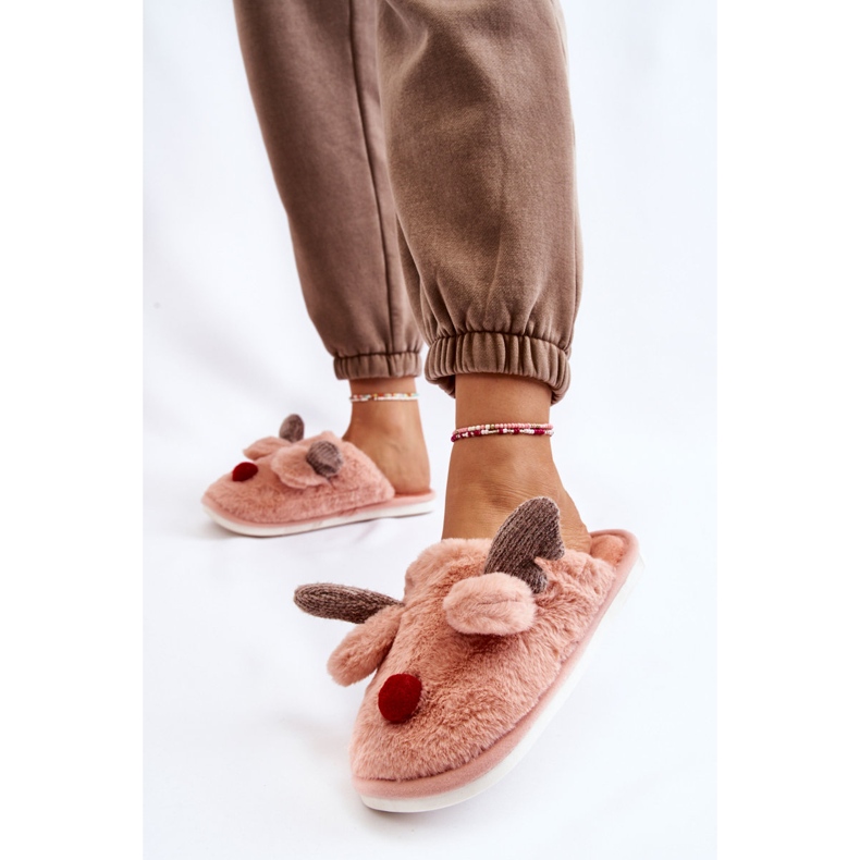 PA1 Damenhausschuhe mit Fell und Rentierrosa Sopya 2