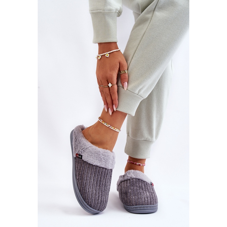 Isolierte Damen-Slip-On-Hausschuhe mit Pelz Grau Leriss 1