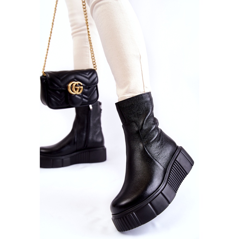 PL5 Damen Lederstiefel auf der schwarzen Plattform 1