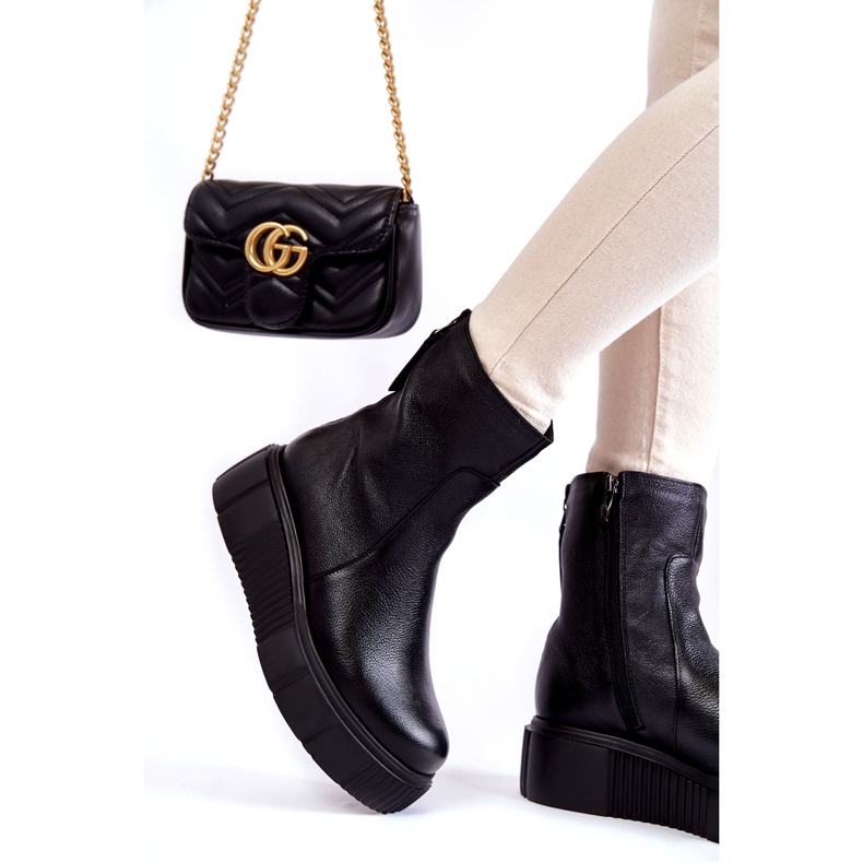 PL5 Damen Lederstiefel auf der schwarzen Plattform 2