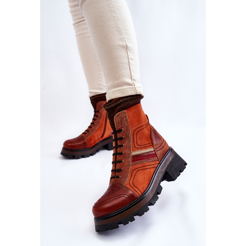 Damen Lederstiefel Flacher Absatz Maciejka 05624-08 Orange-Braun 2