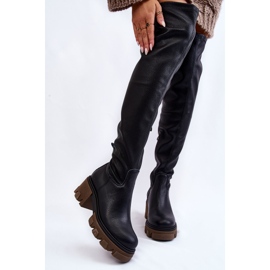 PL5 Modische Damen Overknee Stiefel aus Leder Schwarz Venise 1