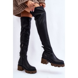 PL5 Modische Damen Overknee Stiefel aus Leder Schwarz Venise 2