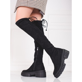 Shelovet Wildleder Damen Plateau Musketiere schwarz 1