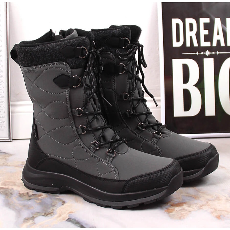 DK 2105 graue wasserdichte Schneestiefel mit Schnürung und Reißverschluss 2