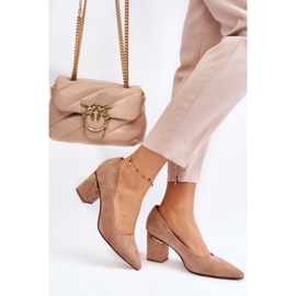 PS1 Klassische Wildleder-Pumps mit hohem Absatz und beigen Derren-Verzierungen braun 2