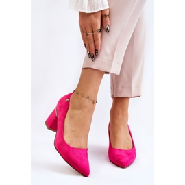 Klassische Wildleder-Pumps mit hohem Absatz und fuchsiafarbener Derren-Verzierung rosa 1