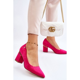 Klassische Wildleder-Pumps mit hohem Absatz und fuchsiafarbener Derren-Verzierung rosa 2