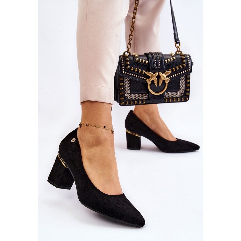 PS1 Klassische Wildleder-Pumps mit hohem Absatz und schwarzer Derren-Verzierung 2