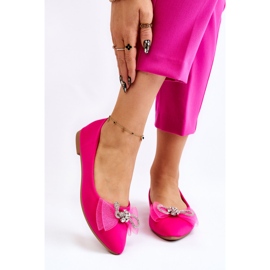 PS1 Damen-Ballerinas mit V-Ausschnitt und dekorativer Schleife in leuchtendem Fuchsia rosa 1