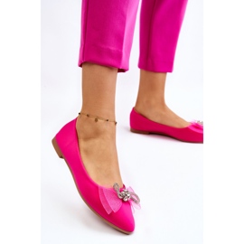 PS1 Damen-Ballerinas mit V-Ausschnitt und dekorativer Schleife in leuchtendem Fuchsia rosa 2