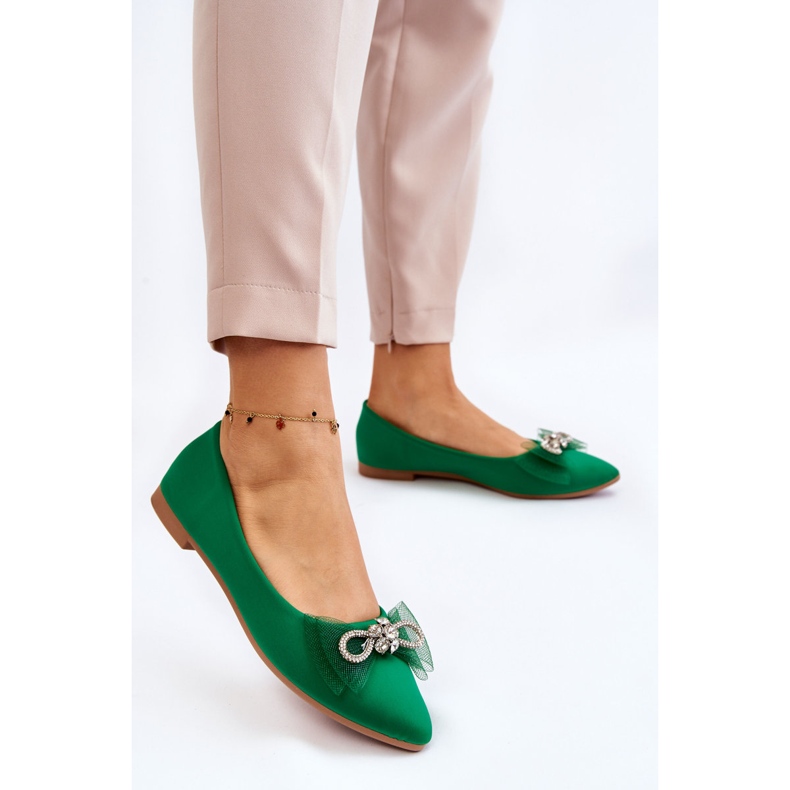 PS1 Spitze Ballerinas für Damen mit dekorativer Schleife grün leuchtend 2