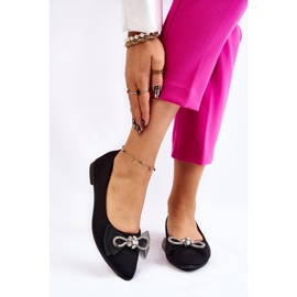 PS1 Spitz zulaufende Ballerinas für Damen mit Zierschleife schwarz leuchtend 1