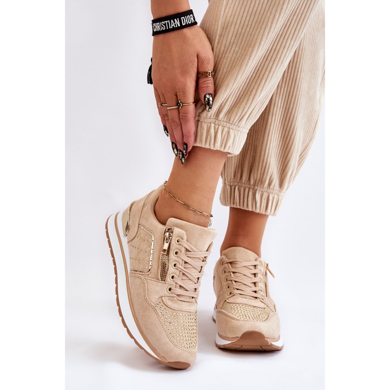 Adrea Damen Sportschuhe mit Zierreißverschluss Beige 1