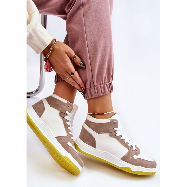 BM Hohe Damen Sportschuhe Turnschuhe Weiß und Beige Gerücht 1