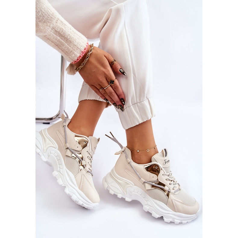 PA1 Damen Sportschuhe zum Schnüren auf der Plattform Beige Minea 1