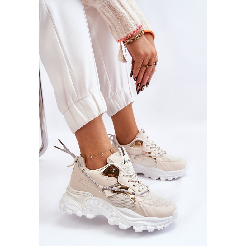 PA1 Damen Sportschuhe zum Schnüren auf der Plattform Beige Minea 2