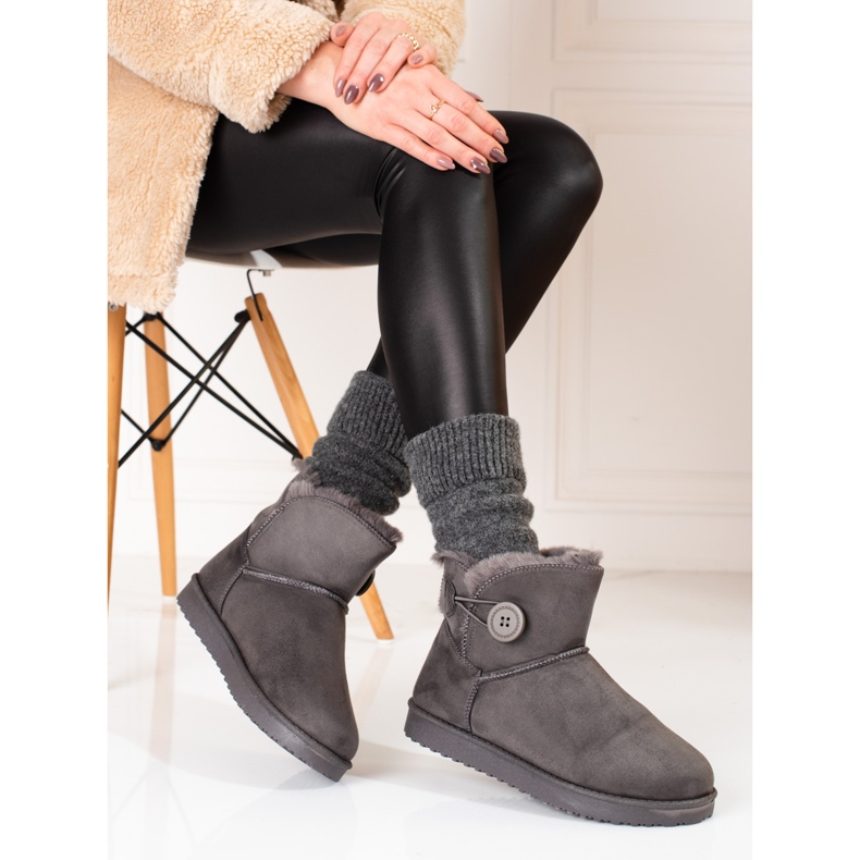 Warme Damen-Schneestiefel Shelovet grau mit Knopf 1