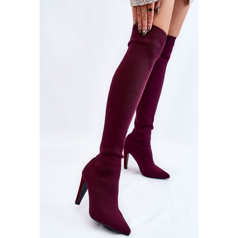 BM High Heel Stiefel mit Socke Burgund Renoli rot mehrfarbig 2