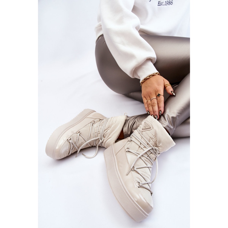 PM1 Modische Schneestiefel zum Schnüren für Damen Hellbeige Carrios 1