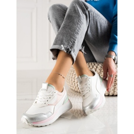 TRENDI Bunte Sneaker auf der Plattform weiß rosa silber- 1