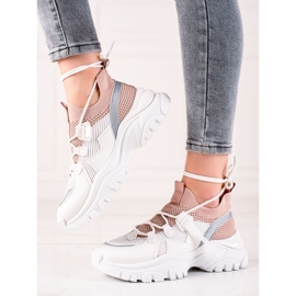 TRENDI Bequeme Sneaker zum Schnüren weiß rosa 1