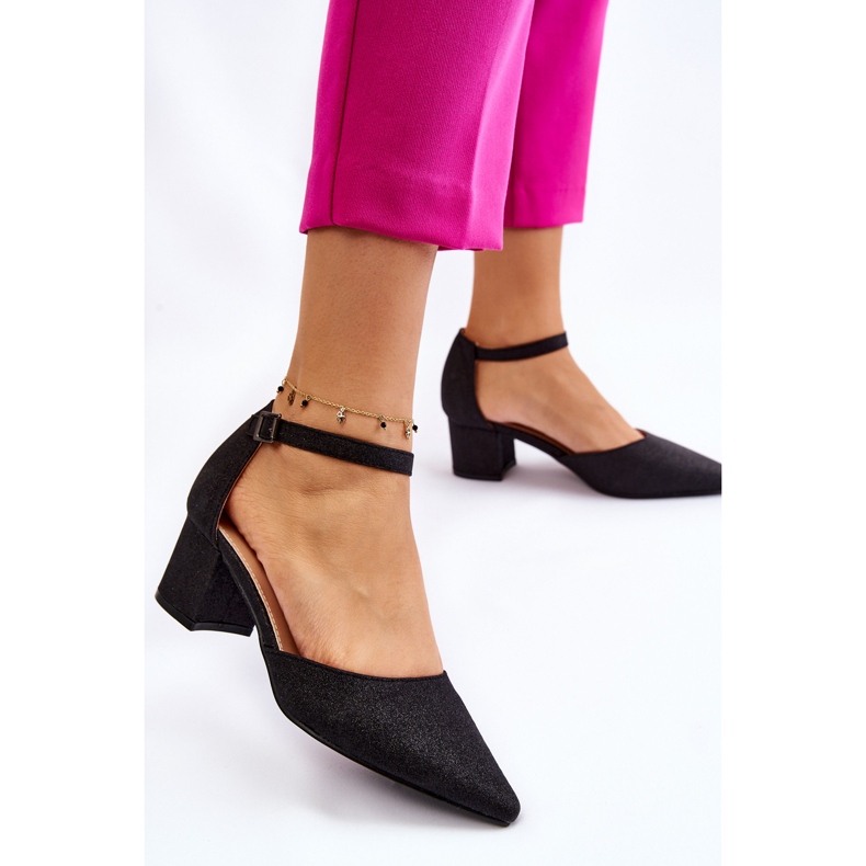 PG1 Modische glänzende Pumps mit niedrigem Absatz Schwarz Leilany 2