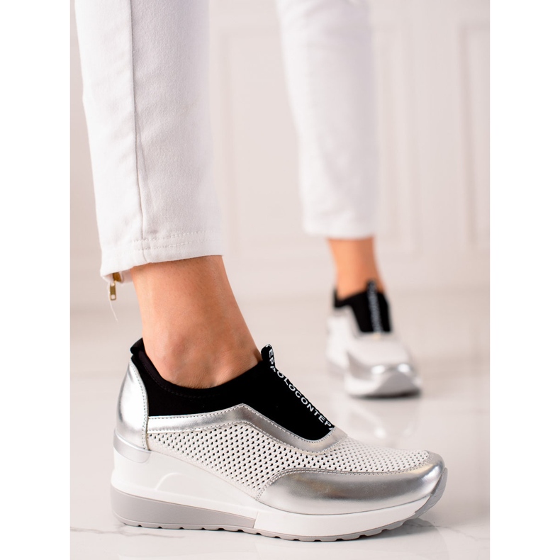 VINCEZA Sneakers mit Lochmuster weiß silber- 1