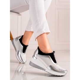 VINCEZA Sneakers mit Lochmuster weiß silber- 2