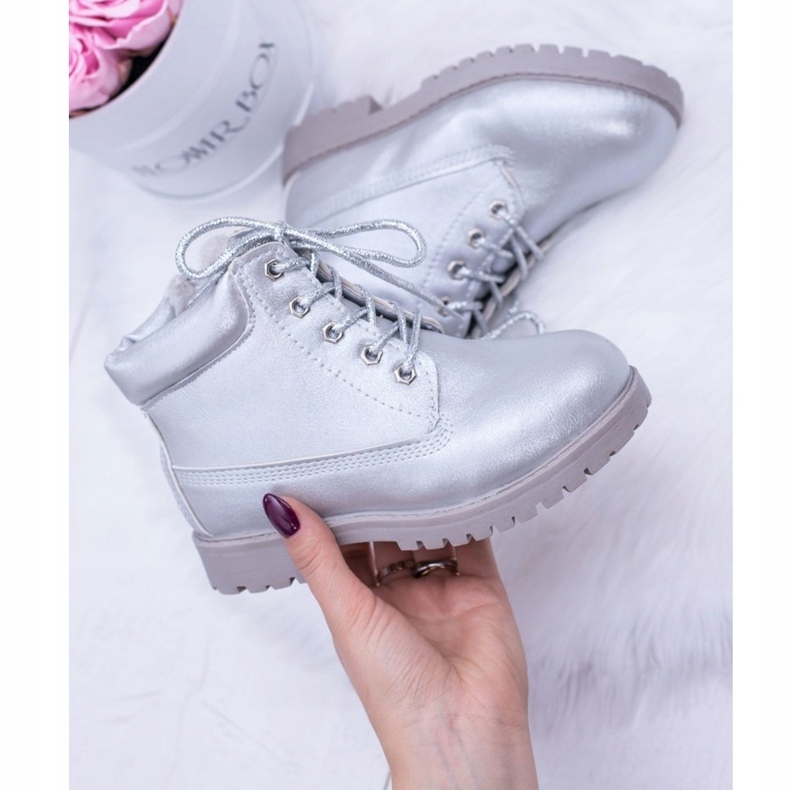 PA1 Silberne isolierte Trappers Dexter Stiefel für Kinder silber- silber- 4