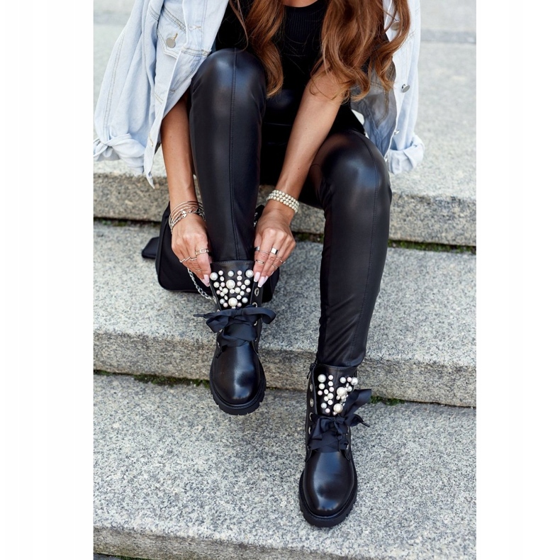 PA1 Damenstiefel mit Perlen-Warm-Skoll-Band schwarz 5