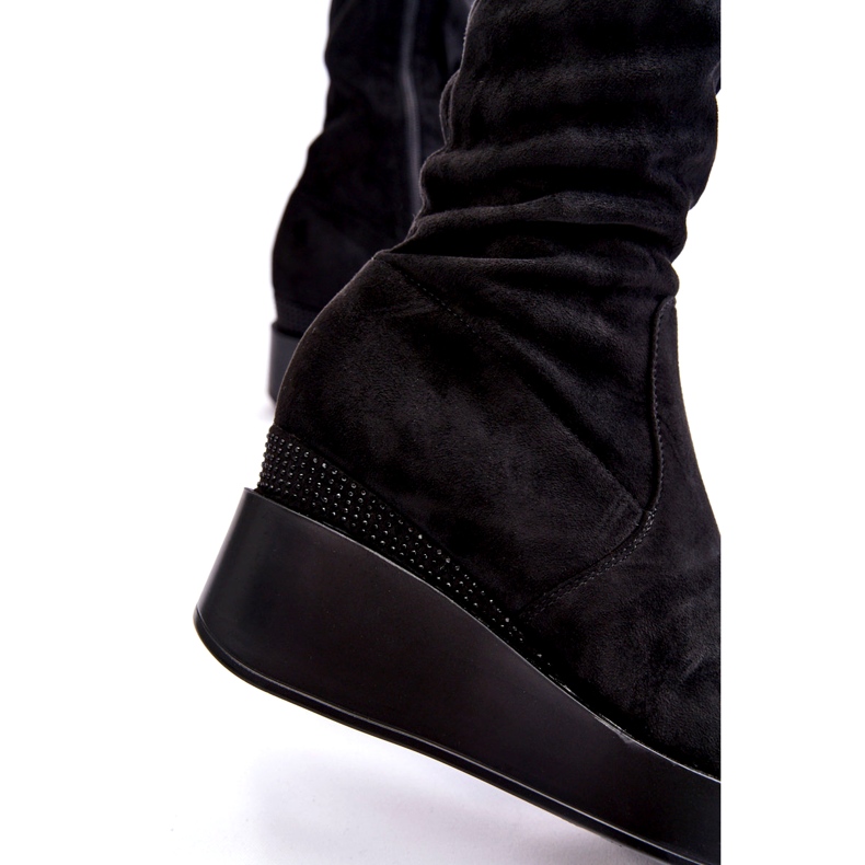 BM Oberschenkelhohe Stiefel mit Keilabsatz für Damen Schwarz Elori 3