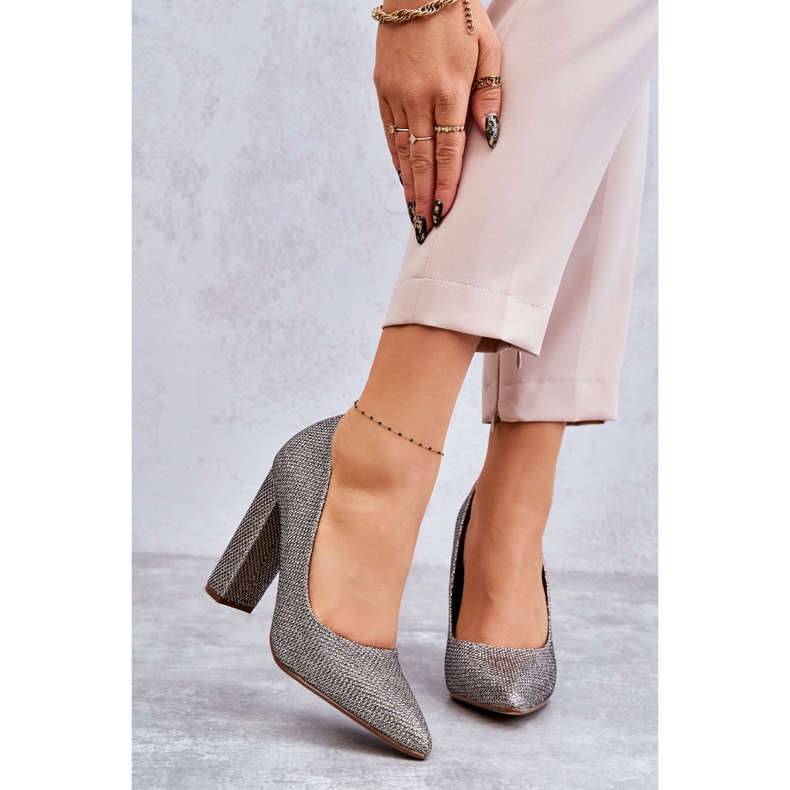 PA1 Glänzende Pumps mit Absatz Silber-Gold Elmira braun 1