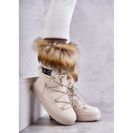 Beige geschnürte Schneestiefel von Frauen 6