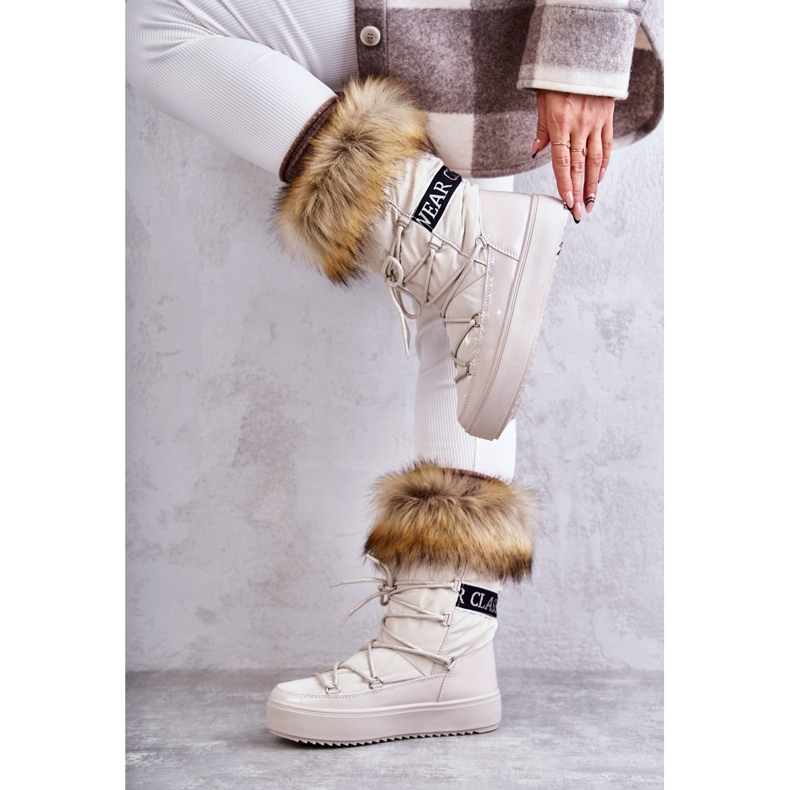 Beige geschnürte Schneestiefel von Frauen 5