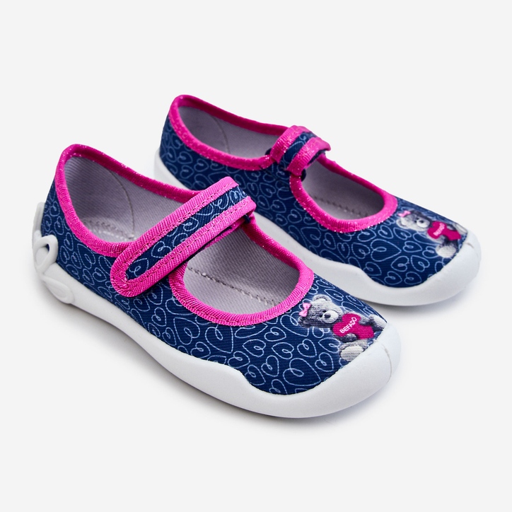BEFADO S.A. Kinderhausschuhe Ballerina Befado Bär 114X505 Marineblau navy blau rosa 1