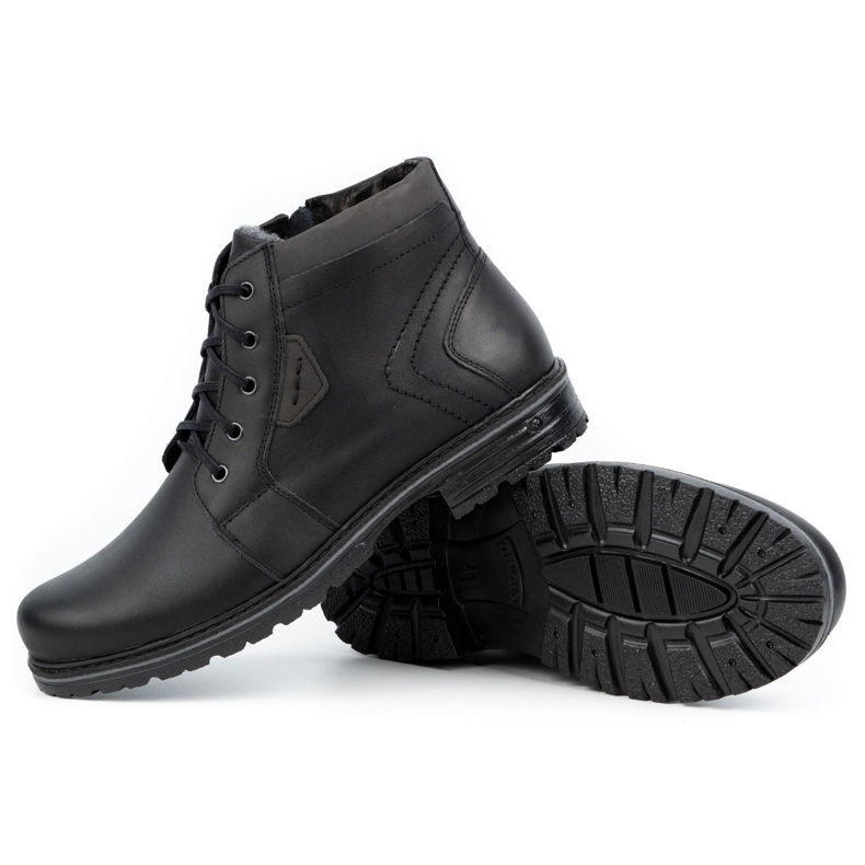 Polbut Herren Winter Lederstiefel J34S Schwarz mit Grau 4