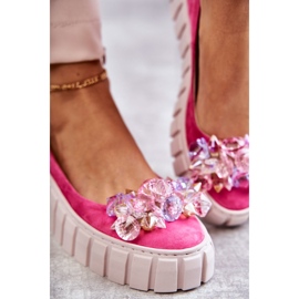 PA2 Wildleder-Ballerinas auf Plattform mit fuchsiafarbenem Ladette-Ornament rosa 4