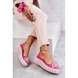 PA2 Wildleder-Ballerinas auf Plattform mit fuchsiafarbenem Ladette-Ornament rosa 3